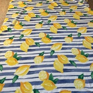 House And Garden Tablecloth 51x68 Inches Lemons On Blue And White Stripes